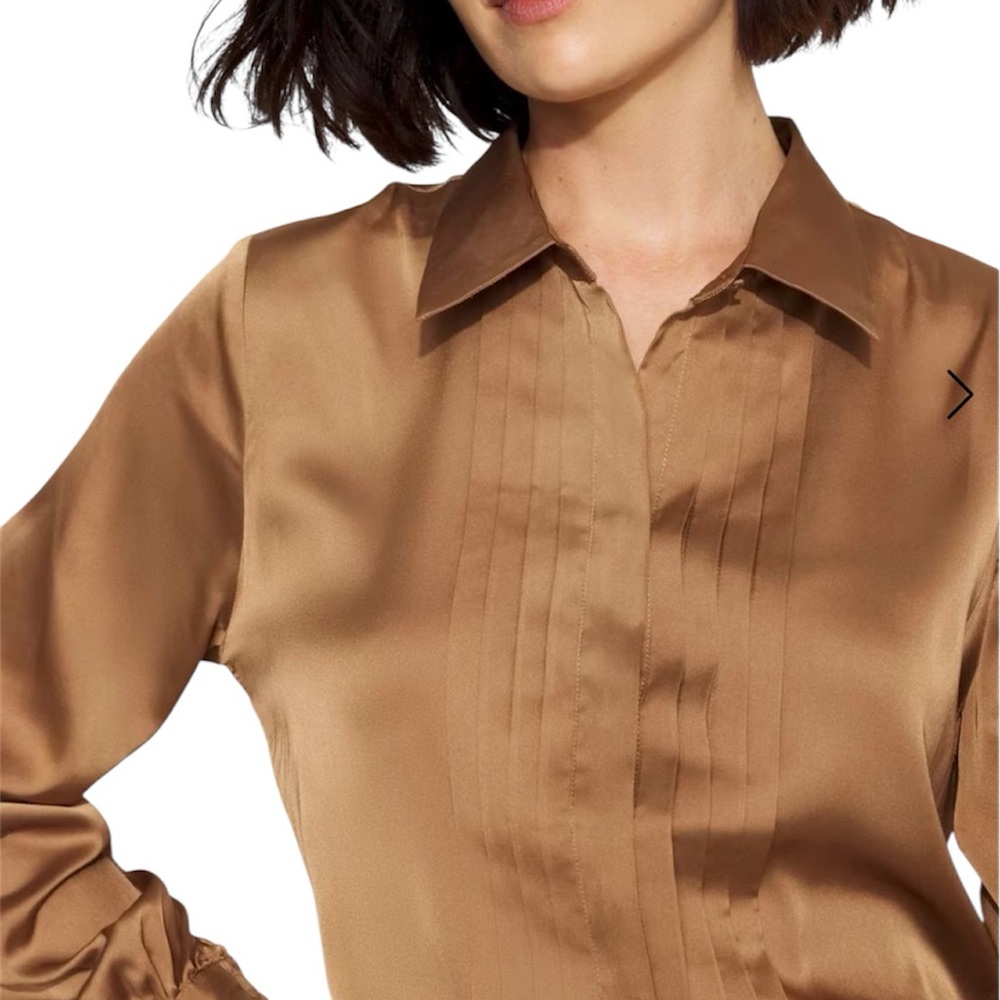 White House Black Market Camel/Bronze Satin Blouse